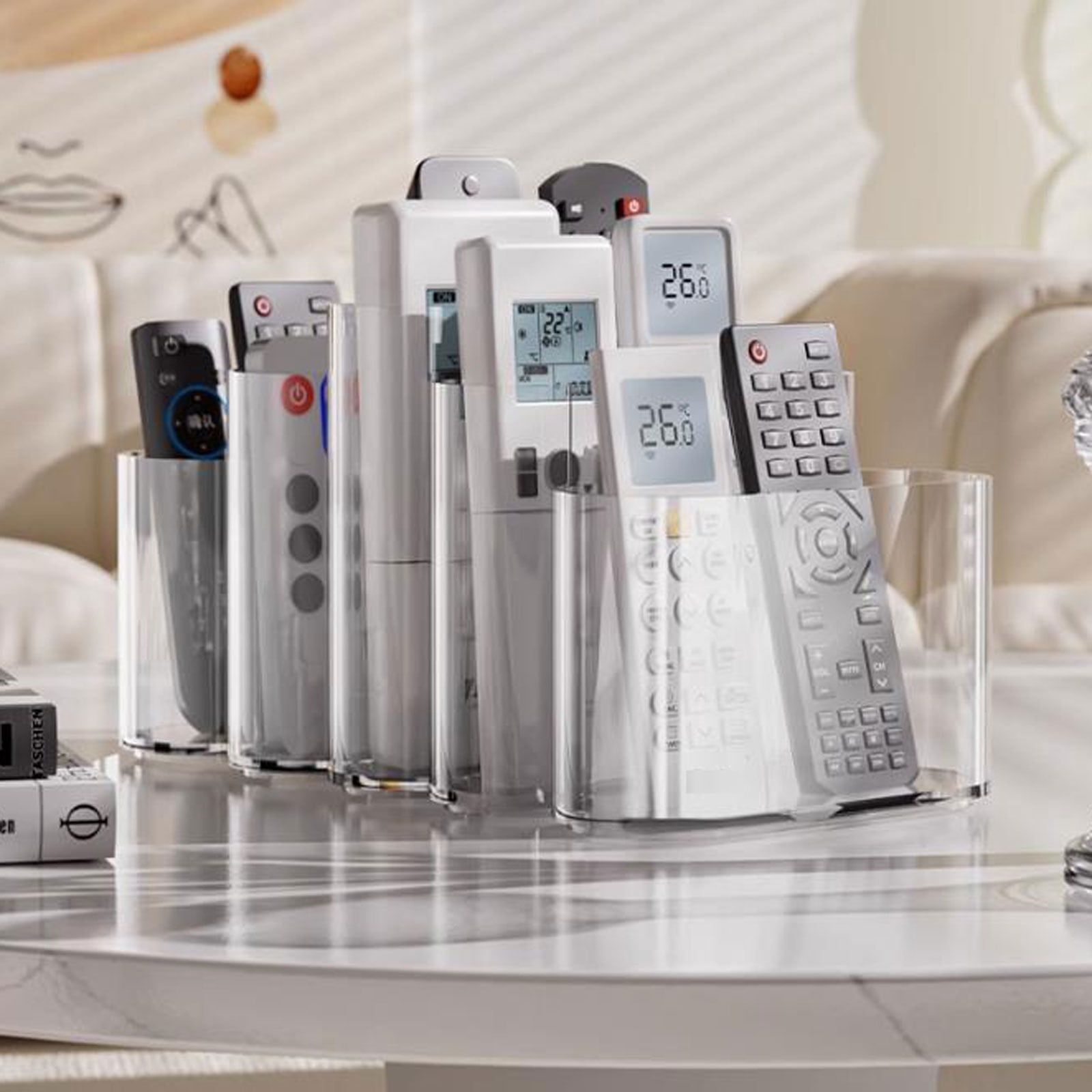 Multifunctional Storage Box Remote Control Holder with 5 compartment to Store Small Items, Glasses, Plastic Desk Organizer for Office Supplies TV Remotes Air Conditioner Remotes