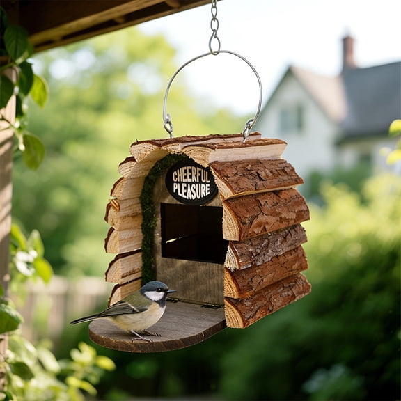 Hyknon Bird House for Outside, Rustic Wooden Hanging Birdhouse Shelter, Weatherproof Outdoor Finches Bird Nest with Hanging Rope, Easy to Install Clean Cottage for Yard Backyard Tree Porch Decor