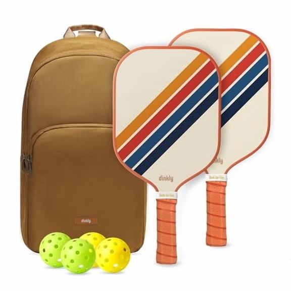 Dinkly Pickleball Paddles Set of 2, USAPA Approved Graphite/Fiberglass Pickleballs Racket, 2 Rackets, 4 Balls, 1 Protable Carry Bag, Pickle Ball Set for Men Women, Retro Twill