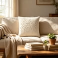thumbnail image 5 of Leutsin Ivory Needlepoint Pumpkin Cotton Decorative Pillow, 18 x 18 Inch Beige Linen Texture Cushion with Raised Pumpkin Embroidery, Vintage Neutral Pumpkin Throw Pillow for Farmhouse Sofa Decor, 5 of 6