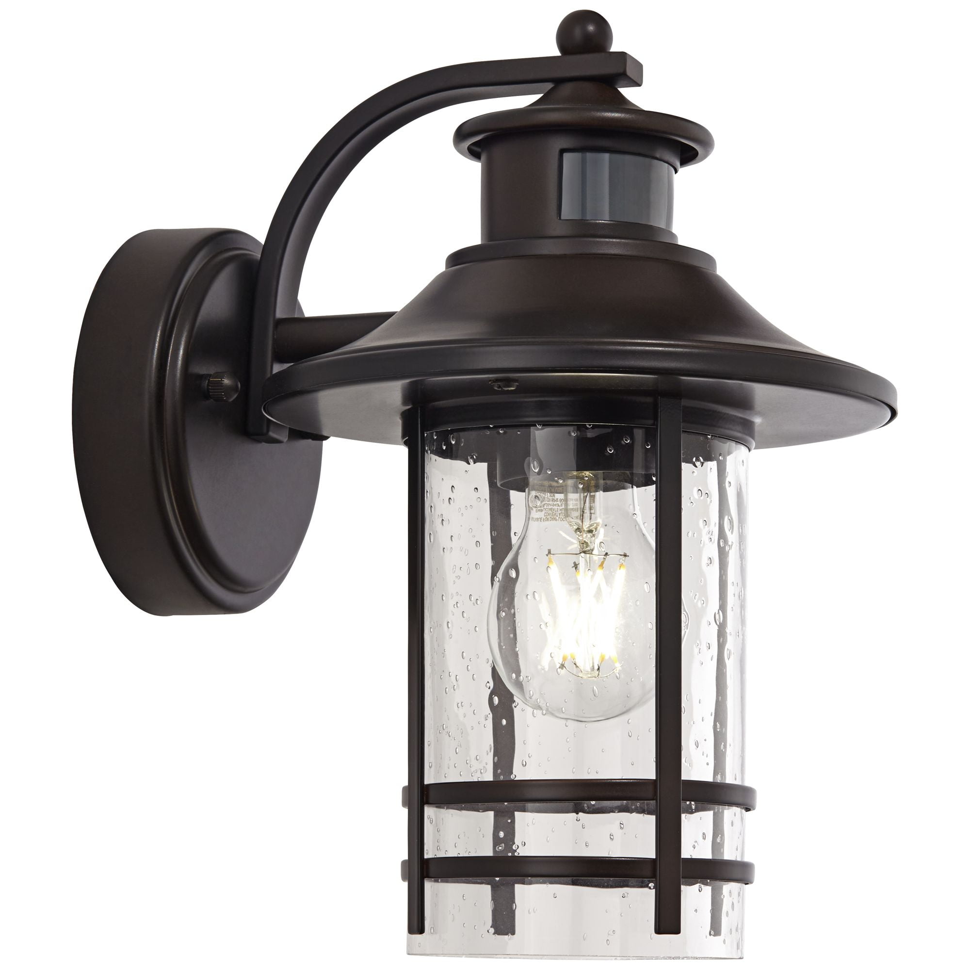John Timberland Habitat Rustic Industrial Outdoor Wall Light Fixtures Set of 2 Bronze Dusk to Dawn Motion Sensor 11 1/4" Seedy Glass for Exterior