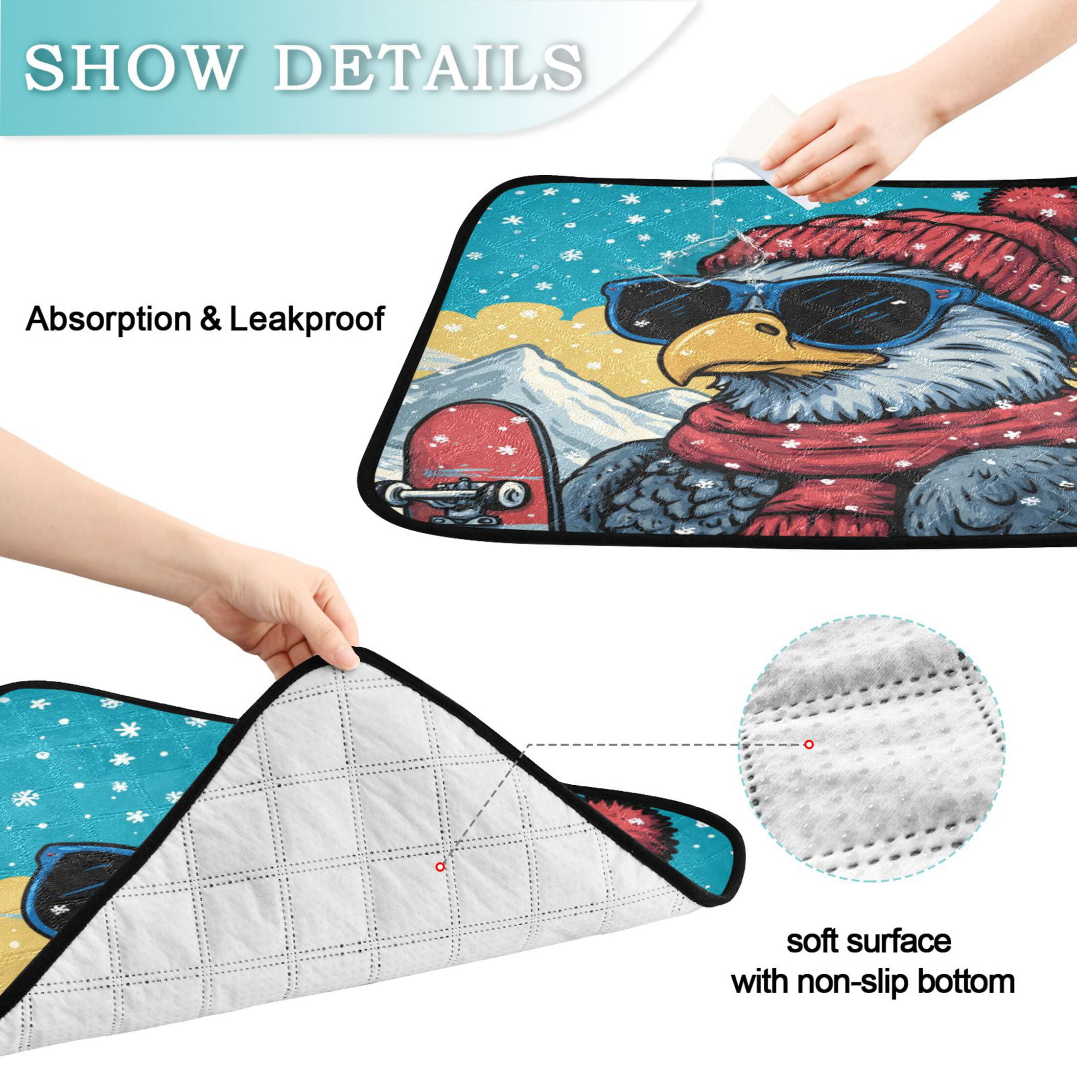 Qxltty Winter Eagle Cat litter Pads Pet Set of 2 Diaper Mats Center Anti-leakage Layer Absorbent Soft and Comfortable