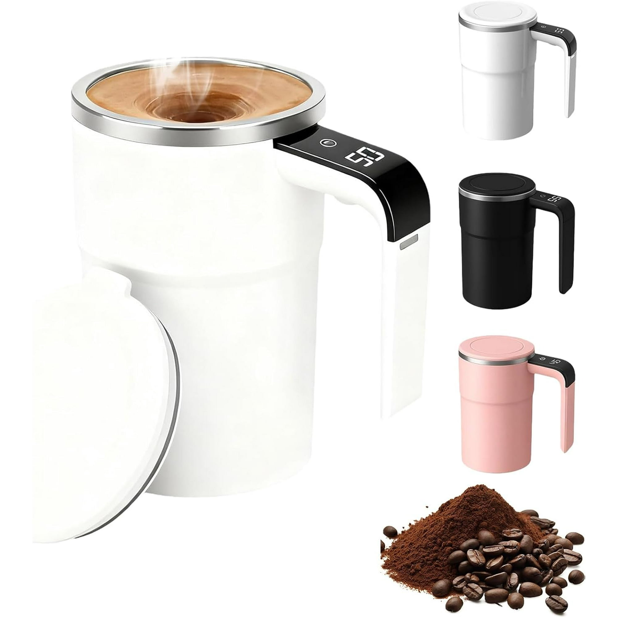 Electric Coffee Mug with A Built-in LCD Thermometer, 2026 Upgraded Automatic Magnetic Stirring Coffee Mug,Self Stirring Mug,Perfect for Brewing Coffee, Milk, Cocoa, Etc.