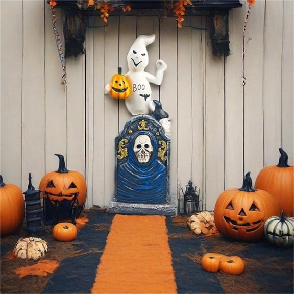 Halloween Decor Pumpkin House Resin Props Decoration for Desktop Layout Fireplace, Spooky Scene Figurine for Home Atmosphere Party Hosts, 12in, 1 Pack