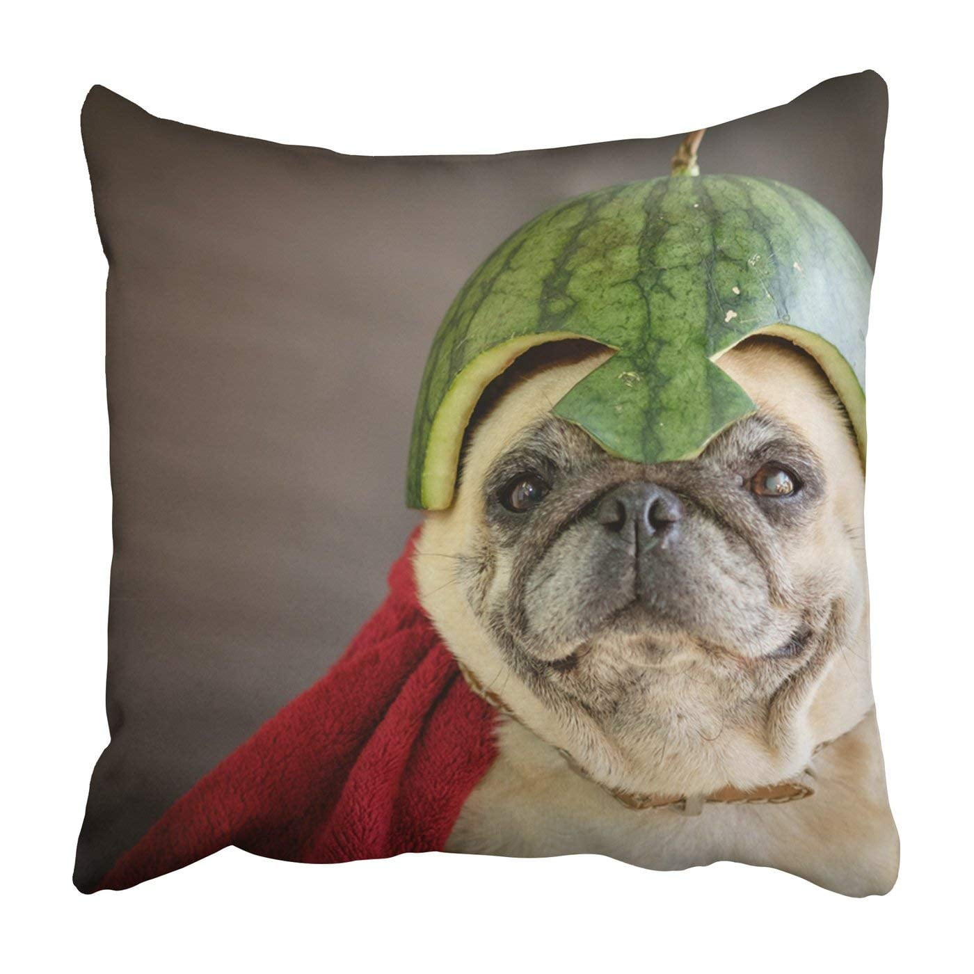 BPBOP Pug wearing a watermelon helmet Hero Pillowcase Throw Pillow Cover Case 20x20 inches