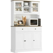 Kitchen Pantry Storage Cabinet, Freestanding Hutch Cabinet with Buffet Cupboard, Utility Pantry with Microwave Stand,Tall Kitchen Cabinets with Adjustable Shelves for Kitchen