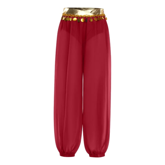 inhzoy Kids Girls Sequins India Arabian Belly Dance Harem Pants Stage Performance Trousers Red 10