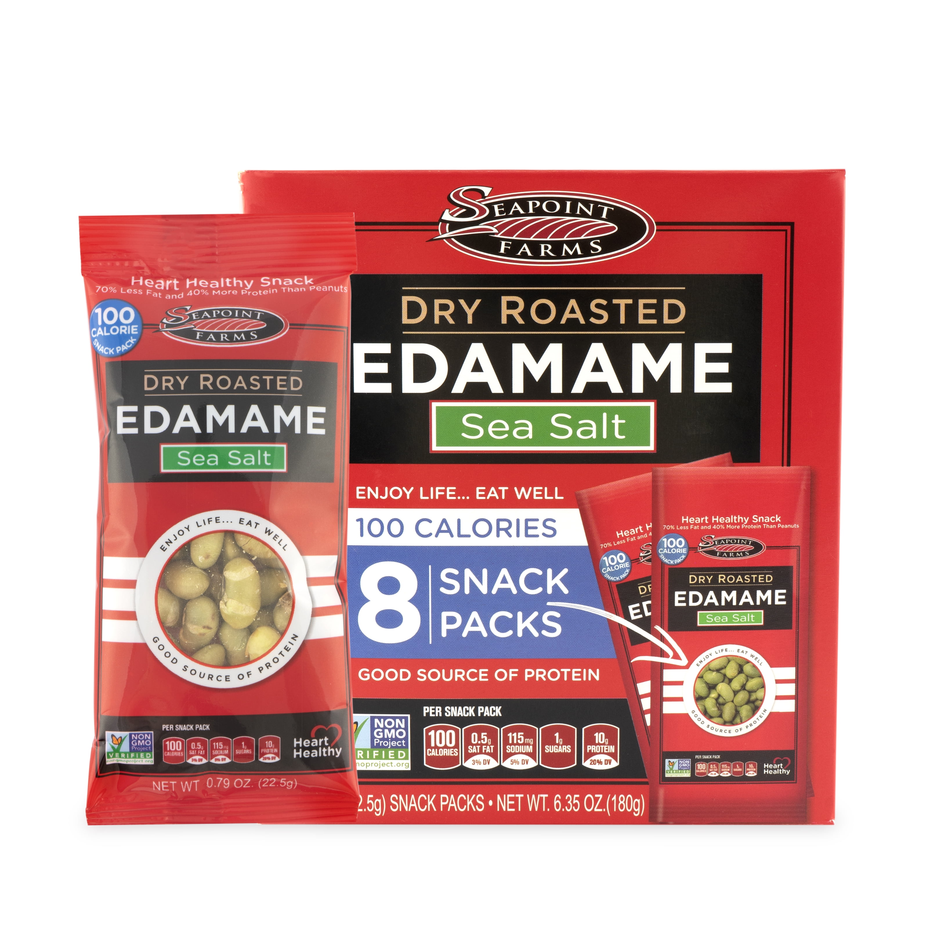 Seapoint Farms 100 Calorie Snack Packs, Sea Salt Dry Roasted Edamame, 8
