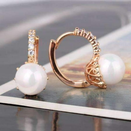 Pearl Bead Solitaire Hoop Earrings