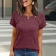 thumbnail image 2 of Tops de Mujer, Manga Corta Sólida Cuello Redondo Botón Arriba Blusa Casual de Negocios, 2 of 9
