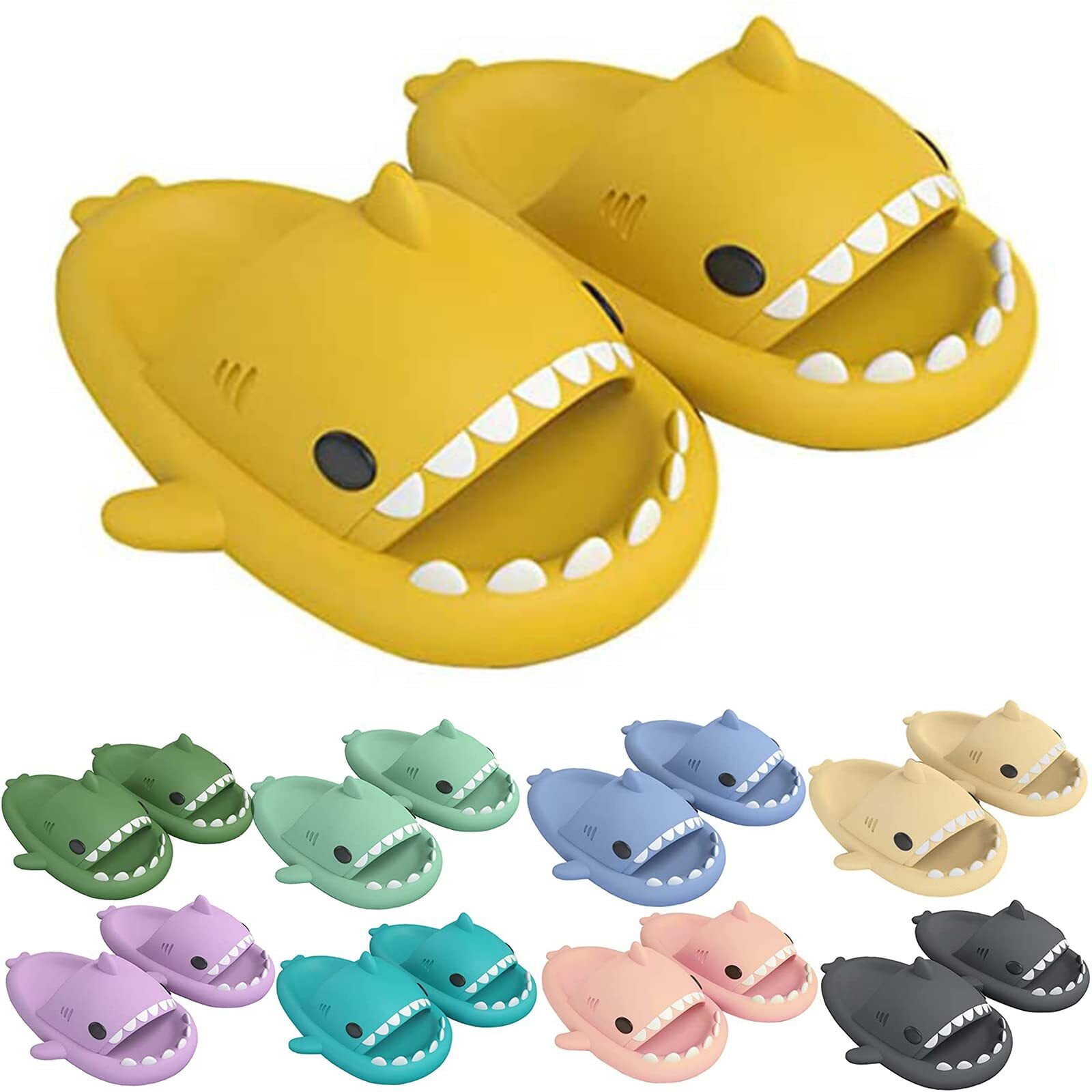 Cute Shark Slippers for Women Men Anti-Slip Novelty Open Toe Slides Summer Lightweight Sole Sandals Casual Beach Shoes Indoor & Outdoor 