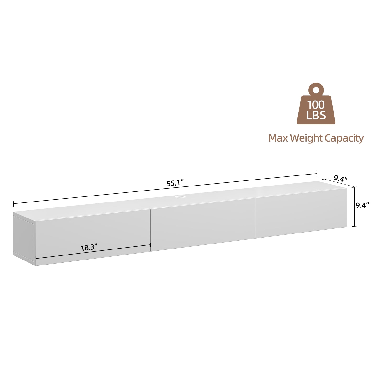 FloatiCasa 55" High Gloss Floating TV Stand Wall-Mounted Floating TV Console with 3 Doors for TVs up to 60"