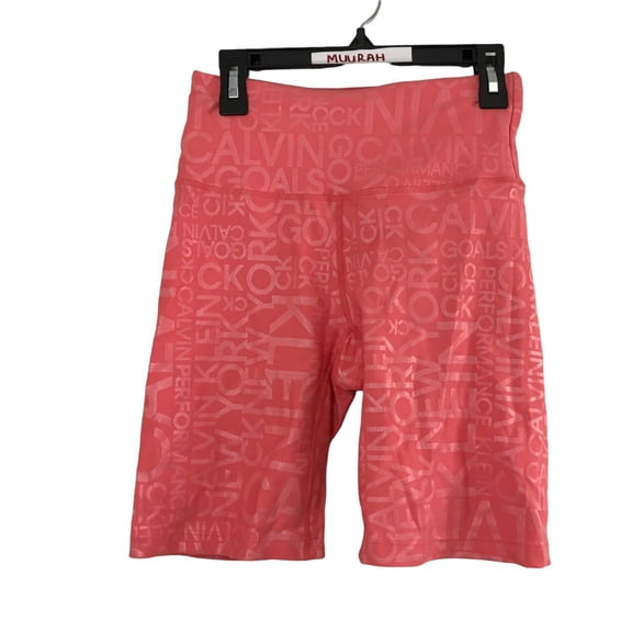 Calvin Klein Women's CK Print Allover, Stretch, Ins. 7 Bike Shorts, Orange, XS