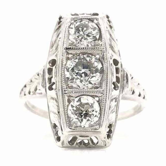 Three stone Vintage Wedding Ring, Split Shank Solitaire Engageement Ring, Filigree Art Deco Anniversary Ring For Her Birthday Gift's, 2.2 Ct Simulated Round Cut Diamond, 14K White Gold Plated