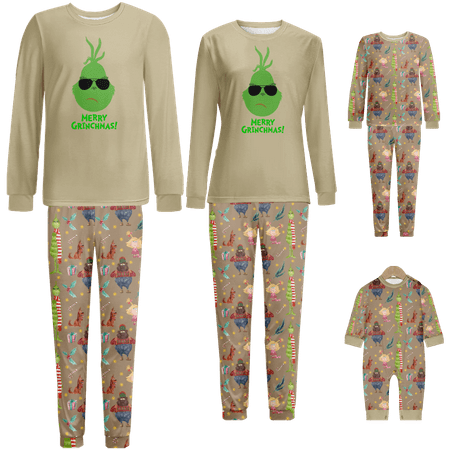 

Matching Family Christmas Pajamas Sets The Grinch Khaki Print Baby-Kids-Adult-Pet Size 2 Pieces Top and Pants Bodysuits Sleepwear Pajamas Set