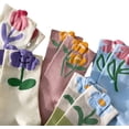 thumbnail image 4 of 5 Pairs Tulip Flower Embroidered Socks, Mid-Tube Socks for Women, Tulip Flower Pattern Cotton Socks, 4 of 5