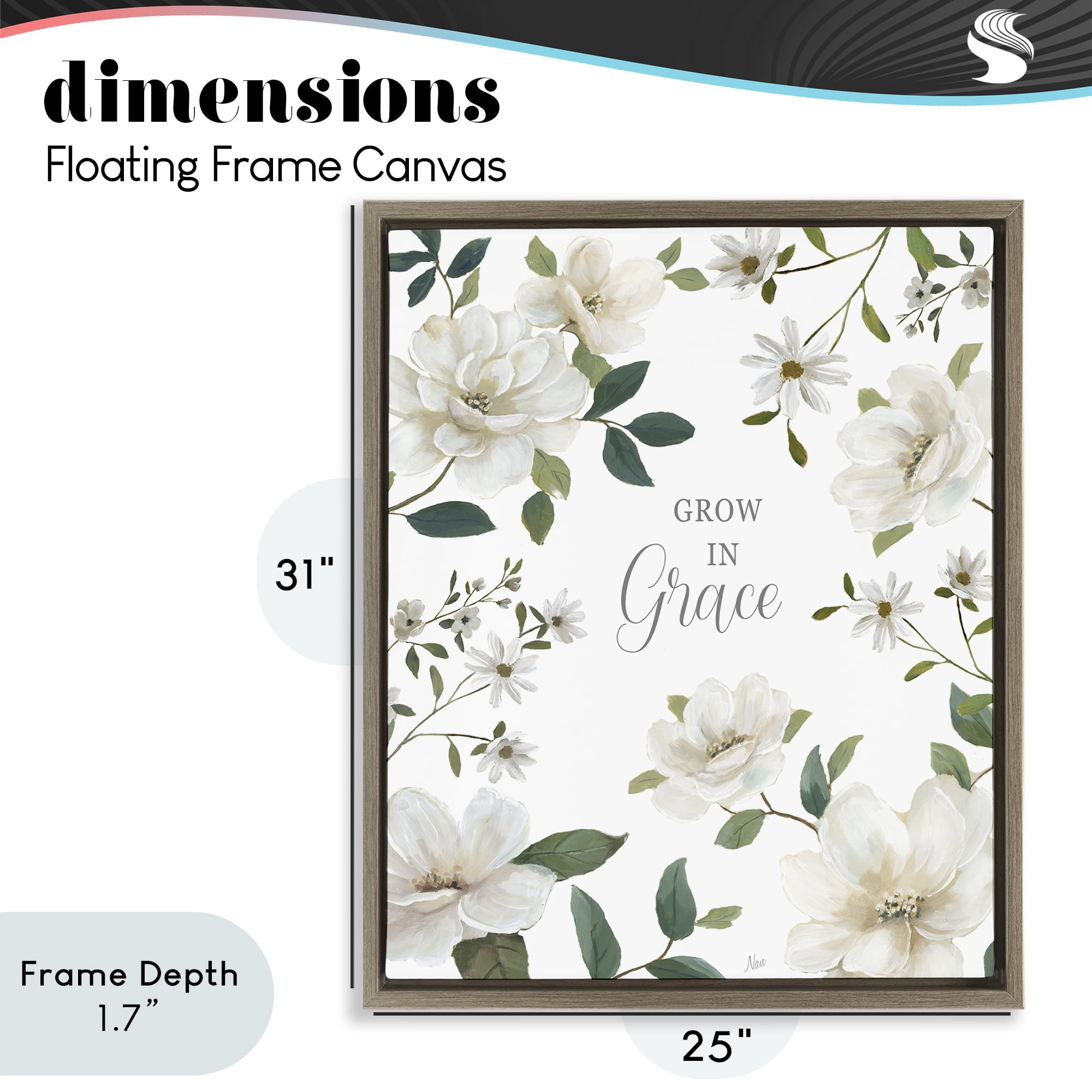 Stupell Industries Floral Grow In Grace Brown Framed Floater Canvas Wall Art, design by Nan