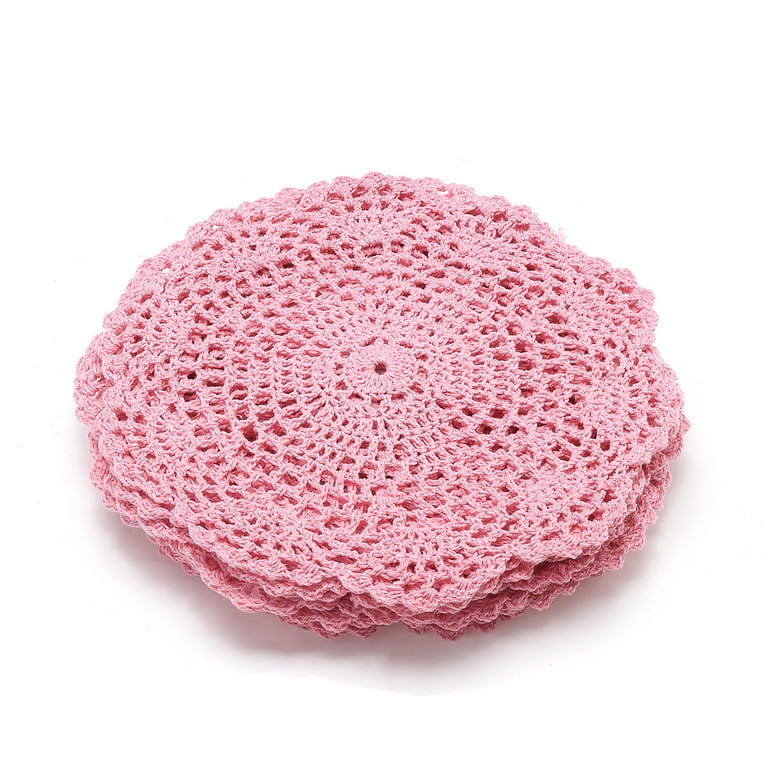 Hsvanyr Round Crochet Lace Doily Floral Design Fabric Coasters Doilies Value Pack, 4pcs/set Pink Lace Doilies