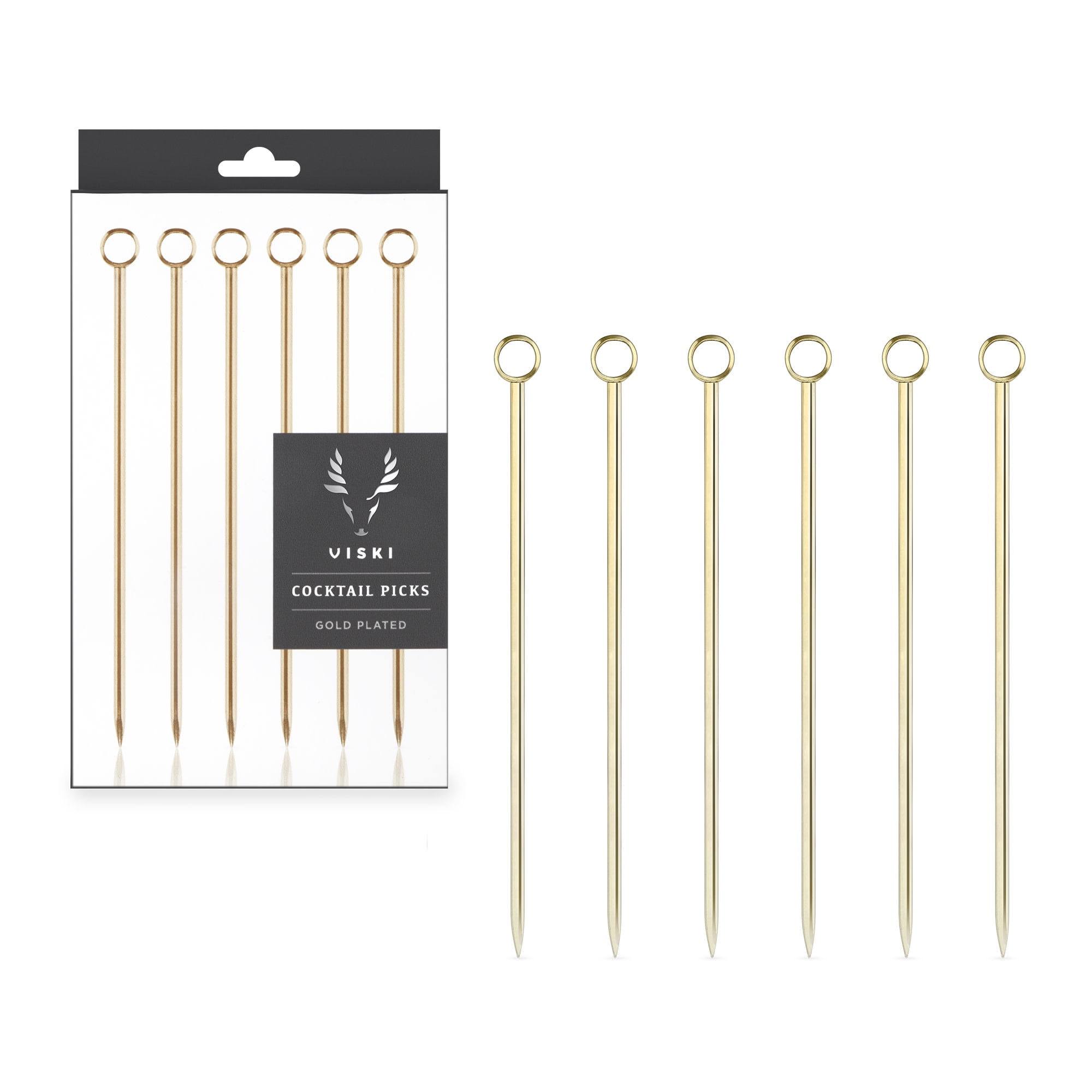 Viski Gold Cocktail Picks, Set of 6 Stainless Steel Drink Picks