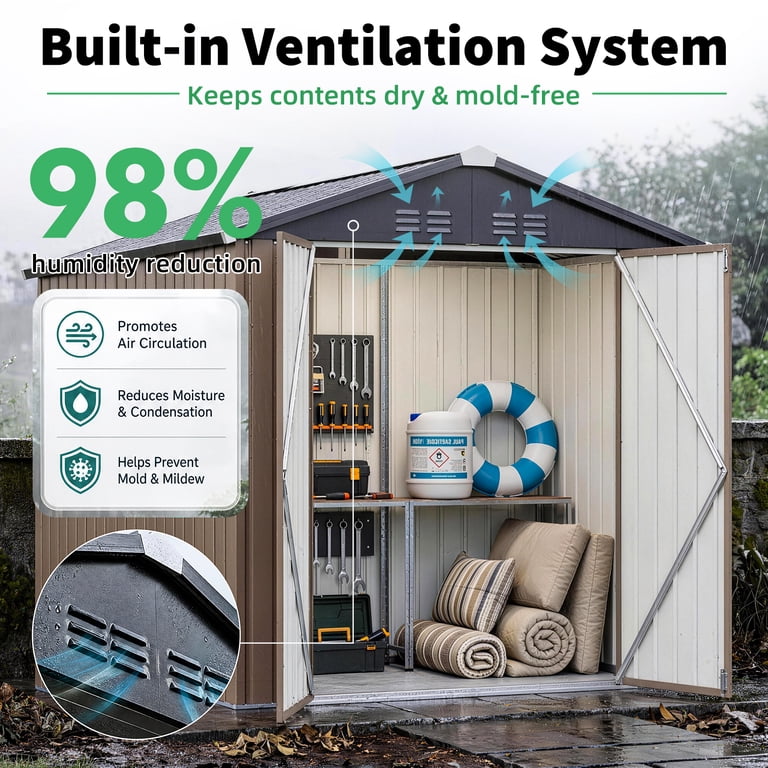 YODOLLA 6 x 6 ft. Outdoor Metal Storage Shed Sliding Roof