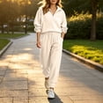 thumbnail image 2 of Women's Ribbed 2 Piece Loungewear Outfits Oversized Half Zip Sweatshirts High Waist Jogger Pants Matching Casual Travel Tracksuit Sets Beige, 2 of 7