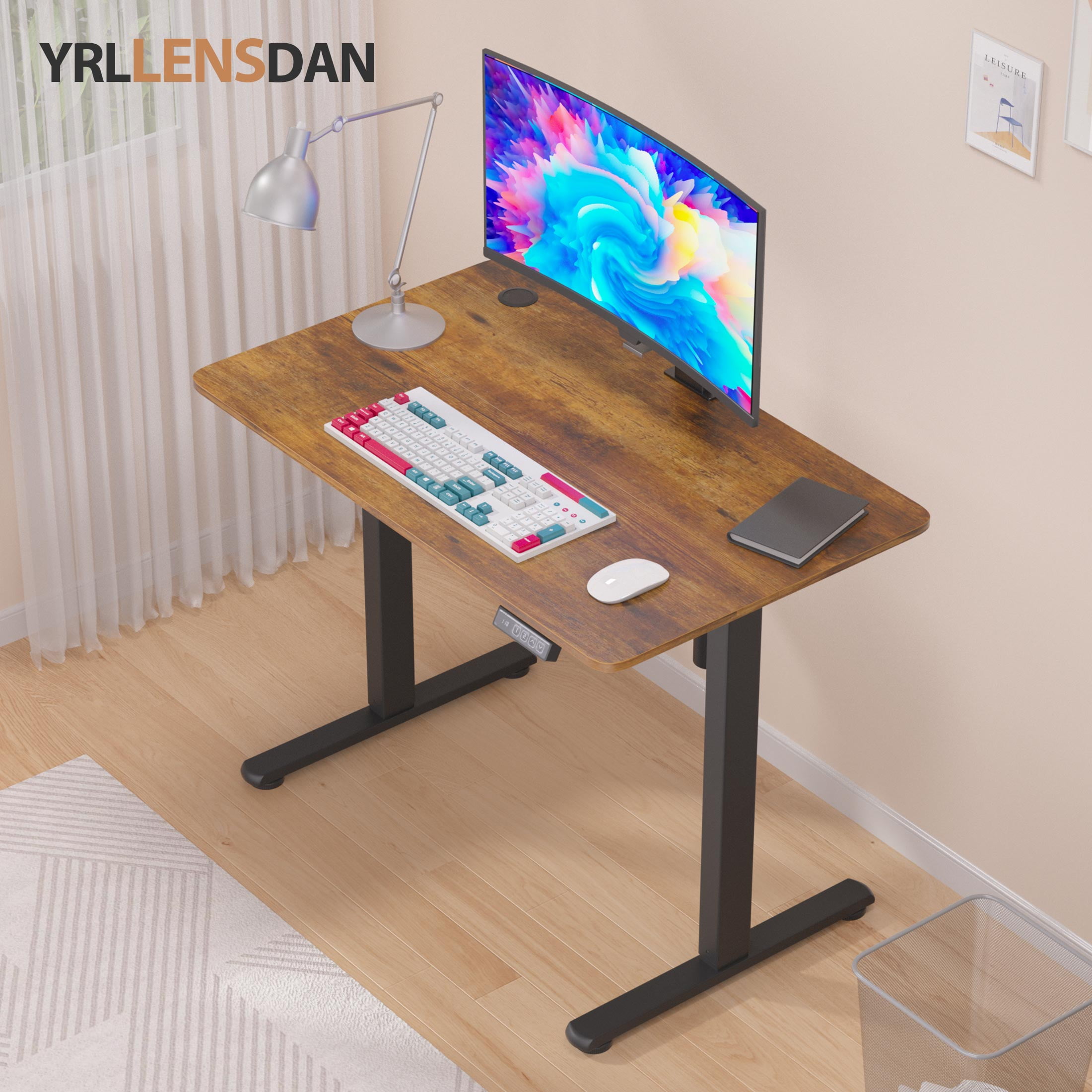 YRLLENSDAN Rising Work Desk for Home Office, Electric Standing Desk Adjustable Height, Ergonomic Office Table Desk for Small Spaces, Computer Gaming Table Desk that Raises Up and Down, Brown 40 Inch