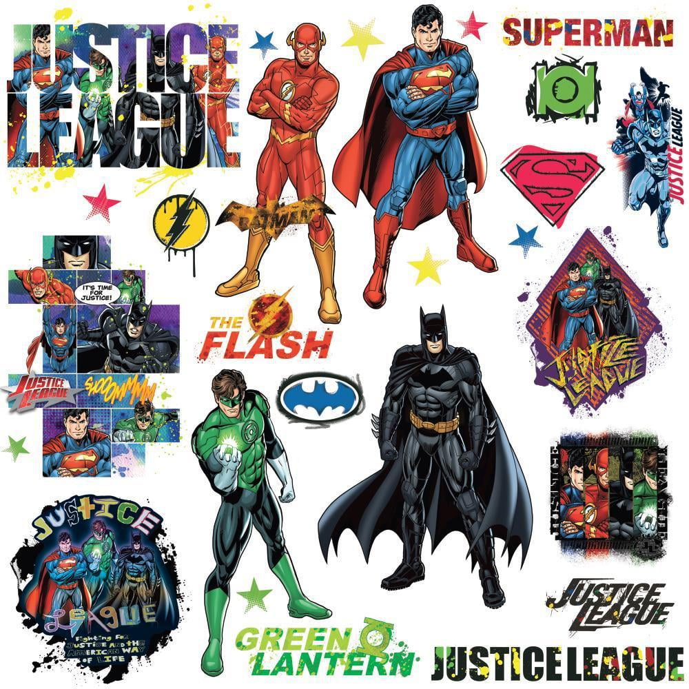 DC COMICS JUSTICE LEAGUE Peel & Stick Vinyl Wall Decals Superman Batman  Kids Room Decor Stickers 