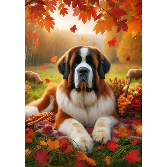 Saint Bernard - Best of Breed DCR Falling Leaves House Flag 28" x 40"