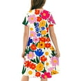 thumbnail image 5 of GERsome Summer Dresses for Girls Cute Floral Print Crewneck T-shirt Dresses Loose Short Sleeve Beach Party Sundress Size 4-14 Years, 5 of 5
