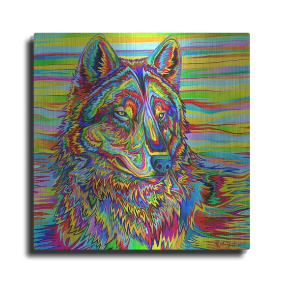 Luxe Metal Art 'Psychedelic Wolf' by Rebecca Wang Art, Metal Wall Art, 12"x12"