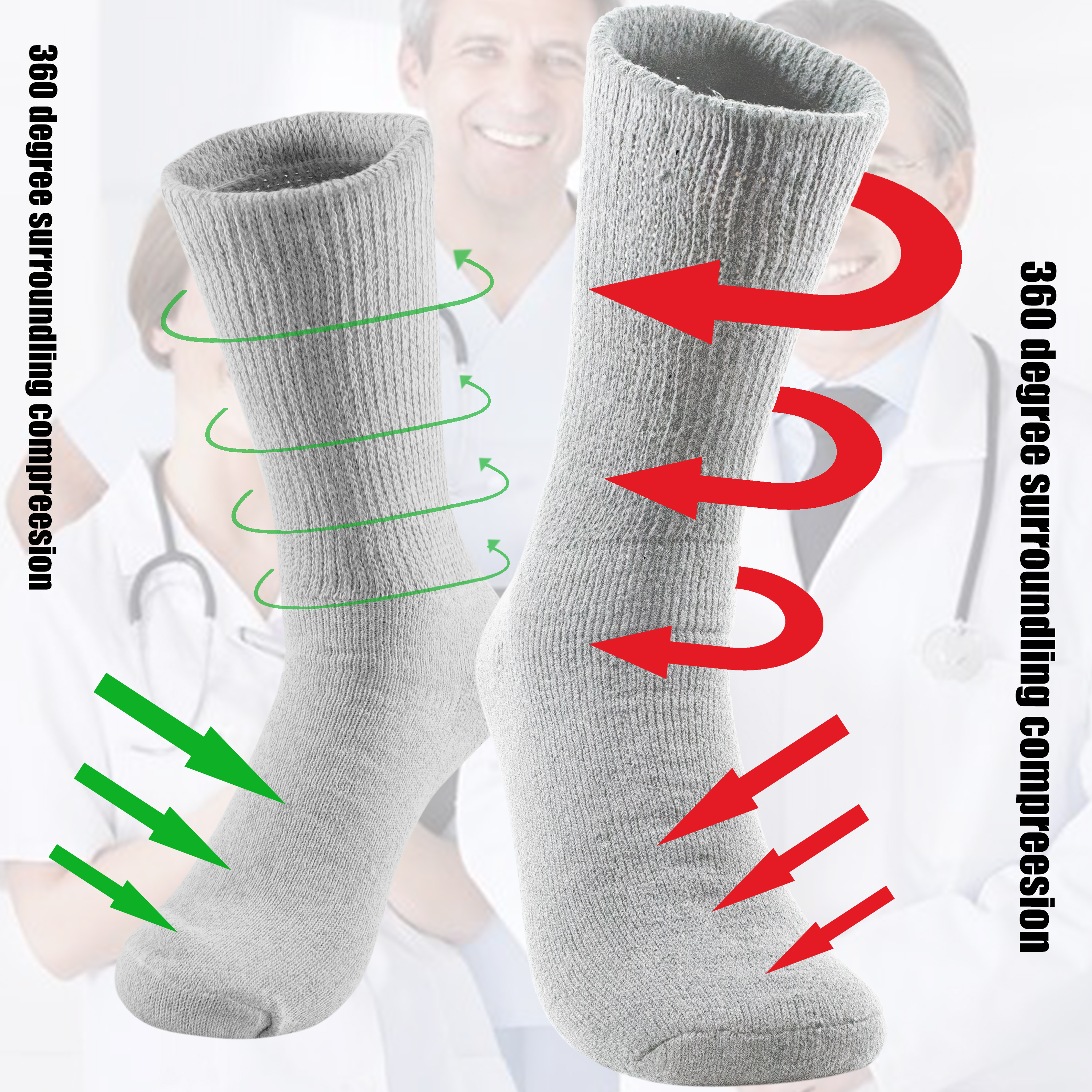 6 Pair Gray Diabetic Crew Socks - Made In USA - Breathable Cushioned - Men's Size 9-11