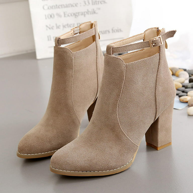 Herrnalise Ankle Boots Women Buckle High Heel Slip Pointed Toe Winter  Chunky Ankle Boots Back Zipper Shoes Shoes Women