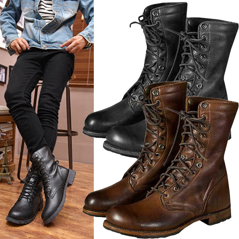 new Men's Retro Military Ankle Boots High Top Lace Up Motocycle Combat Punk Shoe 