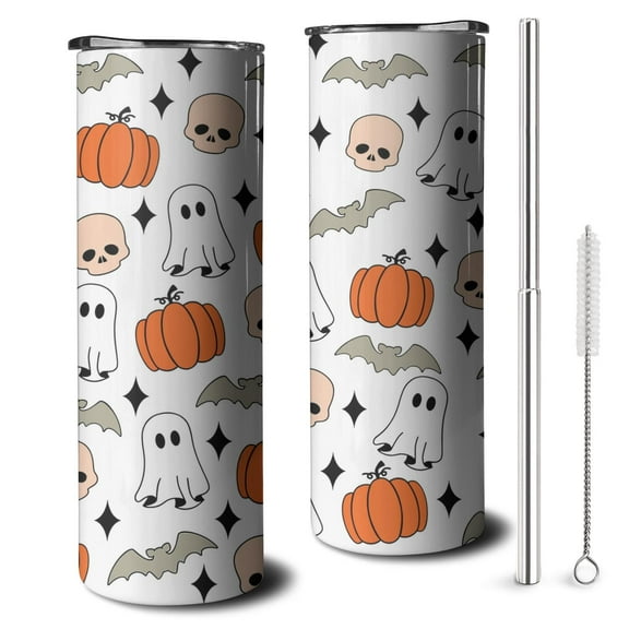 Halloween Gothic 20oz Skinny Tumbler - Black Cat Full Moon Artwork Travel Friendly Insulated Cup