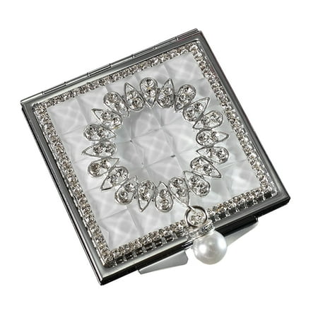 

1PC Small Square Metal Mirror Pearl Pendant Makeup Mirror Double-sided Mirror
