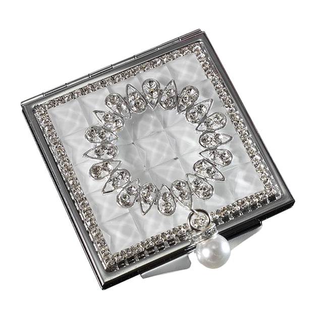 MasteelfCA 1PC Small Square Metal Mirror Pearl Pendant Makeup Mirror Double-sided Mirror