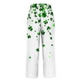 thumbnail image 5 of lcziwo Today's Sales, Plus Size Linen Pants for Women 2025 St Patricks Day Shamrock Clover Print Straight Pants Casual Elastic Waist Loose Fit Beach Pants with Pockets Green 4XL, 5 of 6