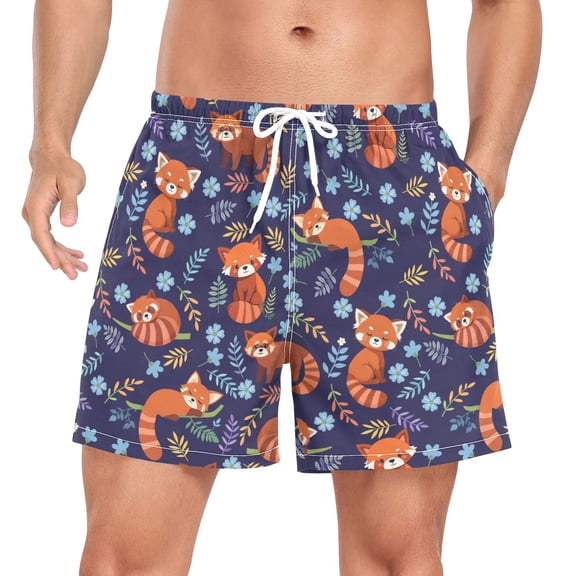 FORMRS Mens Swim Trunks Mesh Liner Quick Dry Casual Beach Board Shorts with Pockets, Sizes S-2XL, Red Panda Pattern