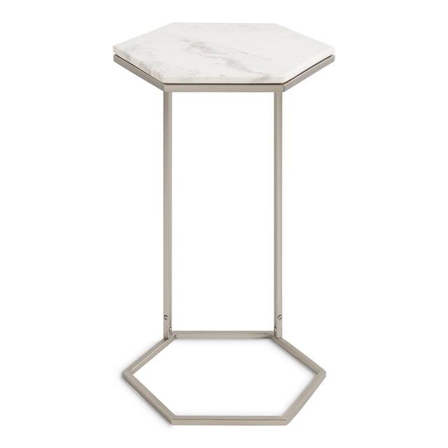 Kate and Laurel Table en C Moderne Trillion, 16 x 14 x 28, Argent, Table d'Appoint Chic en Marbre avec Dessus Hexagonal Géométrique