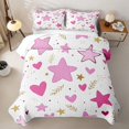 thumbnail image 2 of Manfei Lovely Stars Heart Quilt Full,Playful Design Full Bedspread Sets,Pink Gold White,Polkadot Reversible,3-Piece,1 Coverlet and 2 Pillowcases, 2 of 7