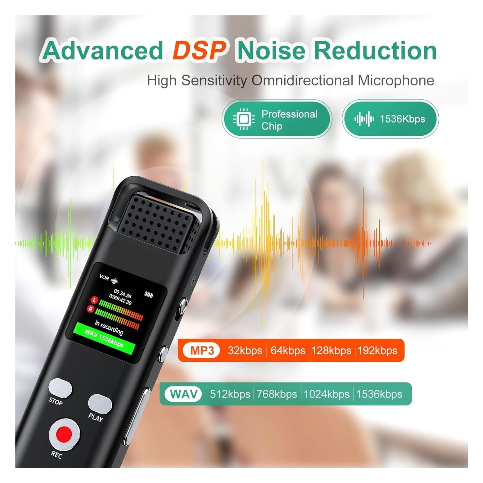 Digital Voice Recorder Voice Activated Recorder for Lectures Meetings Rechargeable Dictaphone ,Excellent Sound Quality
