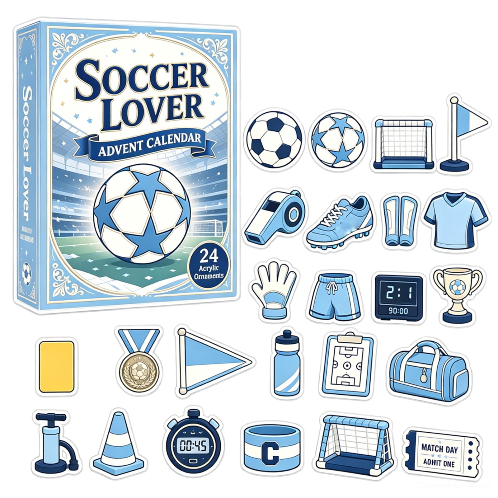 Halloween Advent Calendar 2026 Countdown Calendar Soccer Ball Countdown Gift Set 2D Flat Ornaments for Christmas Tree Home Decor Party Displays Craft Projects and Collectors