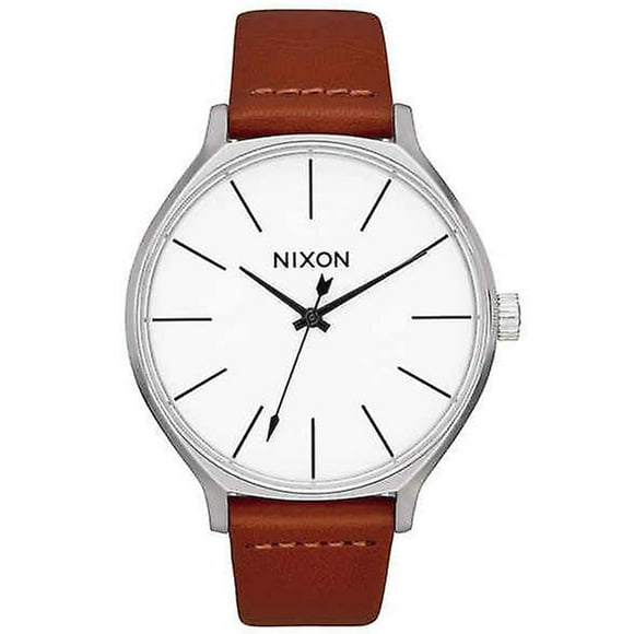 Nixon A12501113 Women's Clique Quartz White Dial Brown Strap Watch