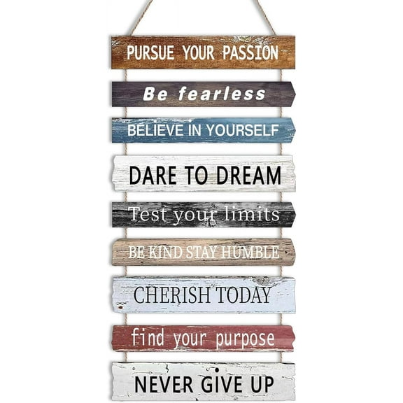 Motivational Wall Art Decor with Positive Quotes, Inspirational Wall Art Room Decor for Teen Girls Women, Rustic Wall Hanging Plaque Sign for Home Office Living Room Bathroom - 12x24 inch
