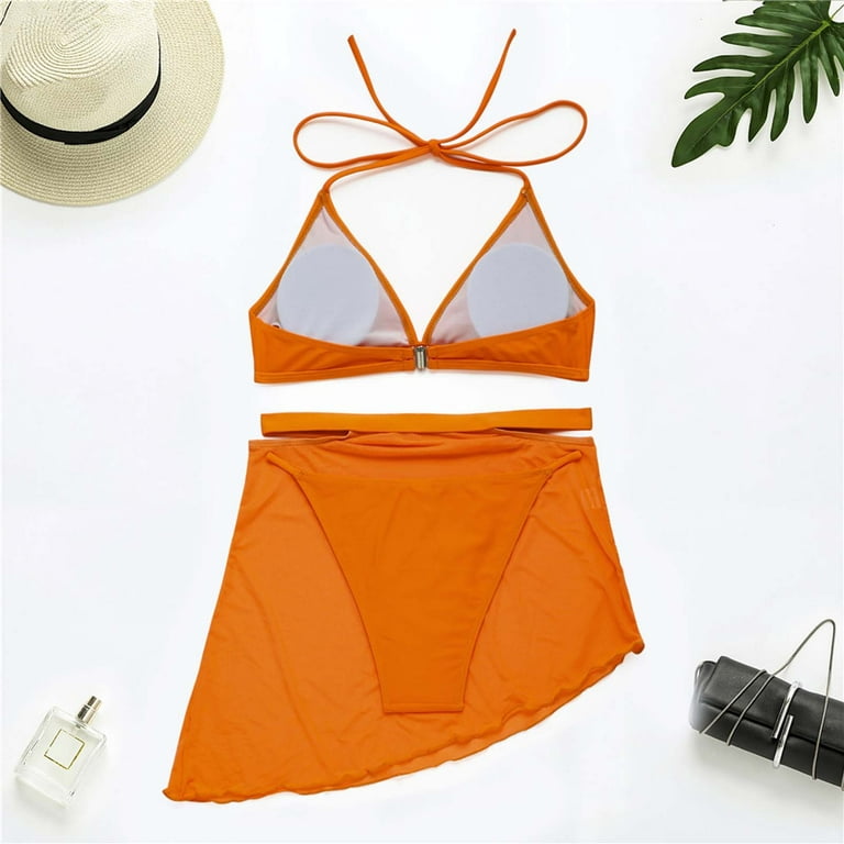 CZHJS Women's Thong Bikini Clearance Two Piece Bathing Suits Swimwear  Summer Beach Outfit Sexy Swimsuit for Women Floral Printing Ombre Halter  Lace up Cheeky High Waisted Brazilian Bikini Orange L 