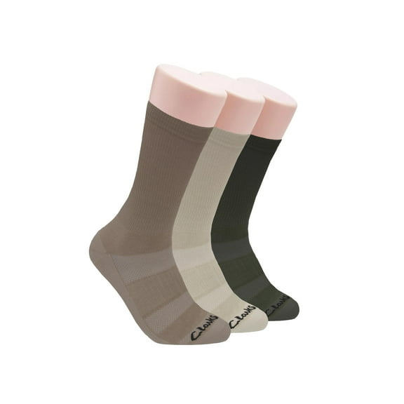 Clarks Men's Casual Half Cushion Crew Sock with Air Channel 3 Pair, Khaki/Stone/Olive, Men's 7-12 Shoe