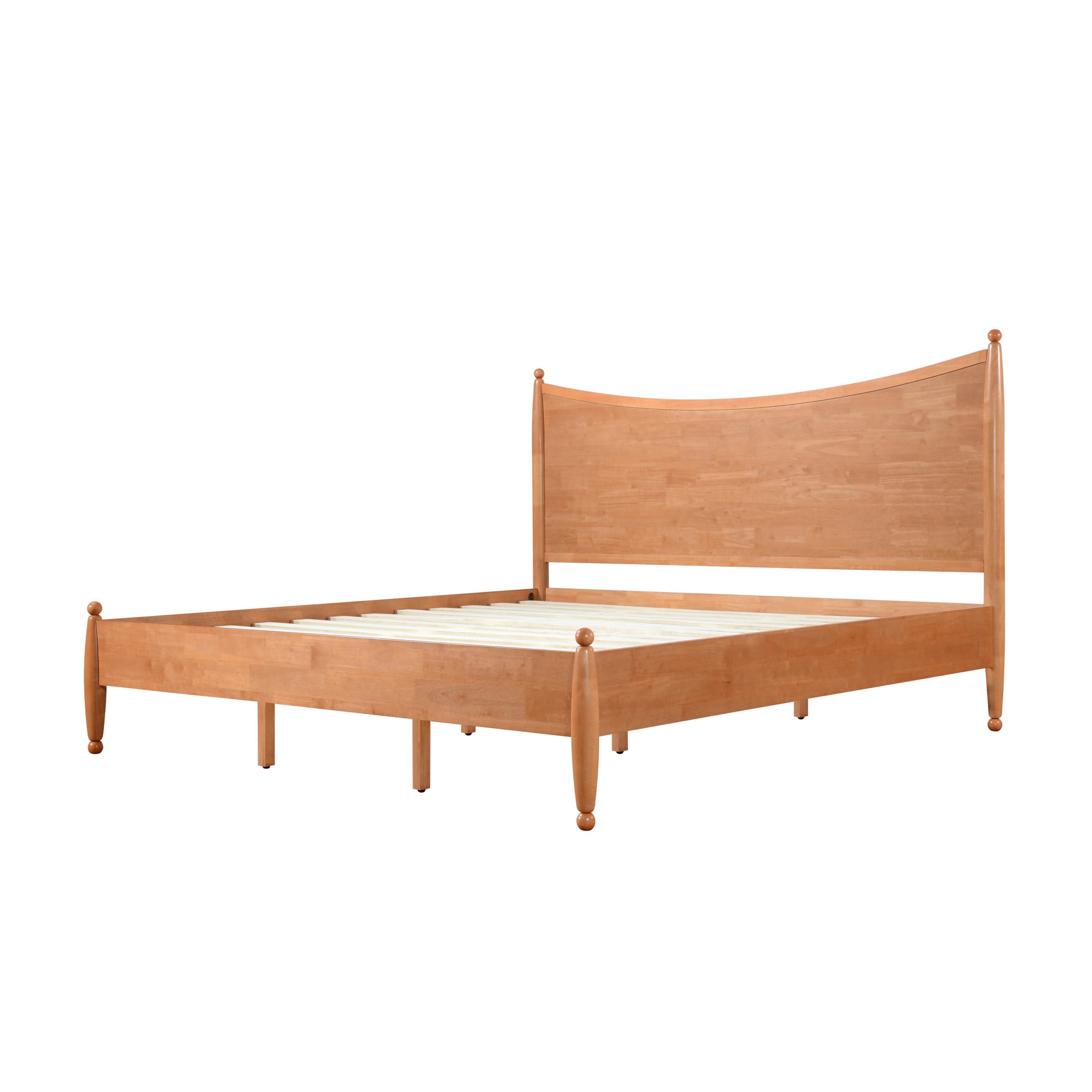 Christopher Knight Home King Platform Bed Frame with Curved Headboard, Solid Wood, Honey Oak