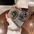 thumbnail image 6 of for iPhone 16 Pro Max Case with Kickstand, [Compatible with Magsafe] Shockproof Glitter Makeup Mirror Ring Holder Camera Protector Bling Girly Cute Phone Cover for iPhone 16 Pro Max (Gold), 6 of 7