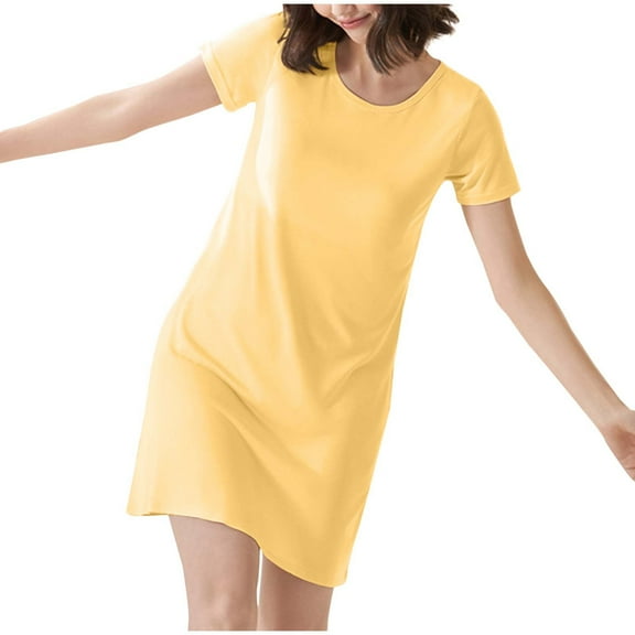 ZyeKqe Womens Nightgowns with Built in Bra Short Sleeve Nightshirts T Shirts Dress Crewneck Casual Sleepdress Comfy Nightdress