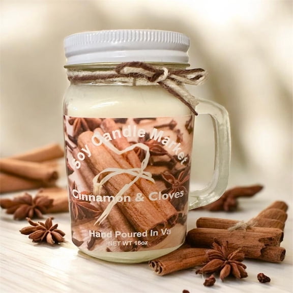 Soy Scented Candles | Handmade & Highly Aromatic Candles Burns Upto 85 Hours in Glass Jar - Perfect for Home Decor, Wedding, Birthday, Dinner (Cinnamon & Cloves, 12 oz)